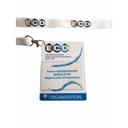 B-badge PET recyclable avec son cordon ECD